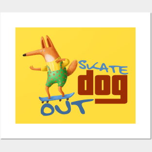 Skate Dog Out Blue Skateboard Posters and Art